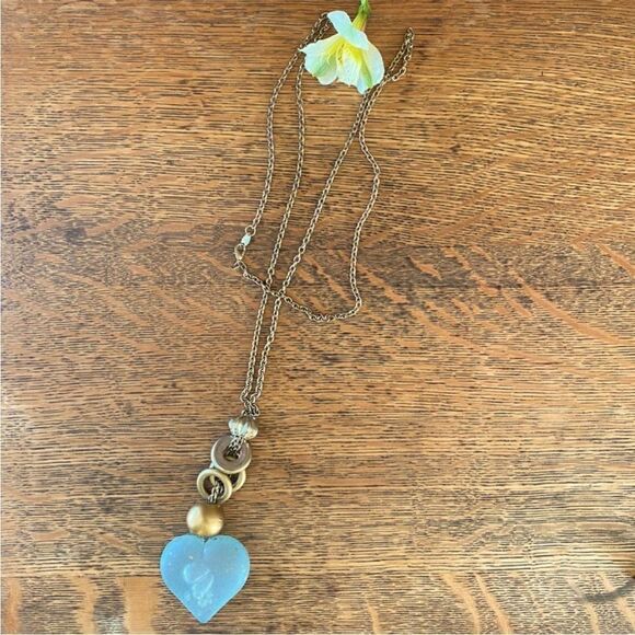 Lot Two Kohls Necklaces Translucent White Circle & Heart w/Brushed Gold Charms - Picture 2 of 11